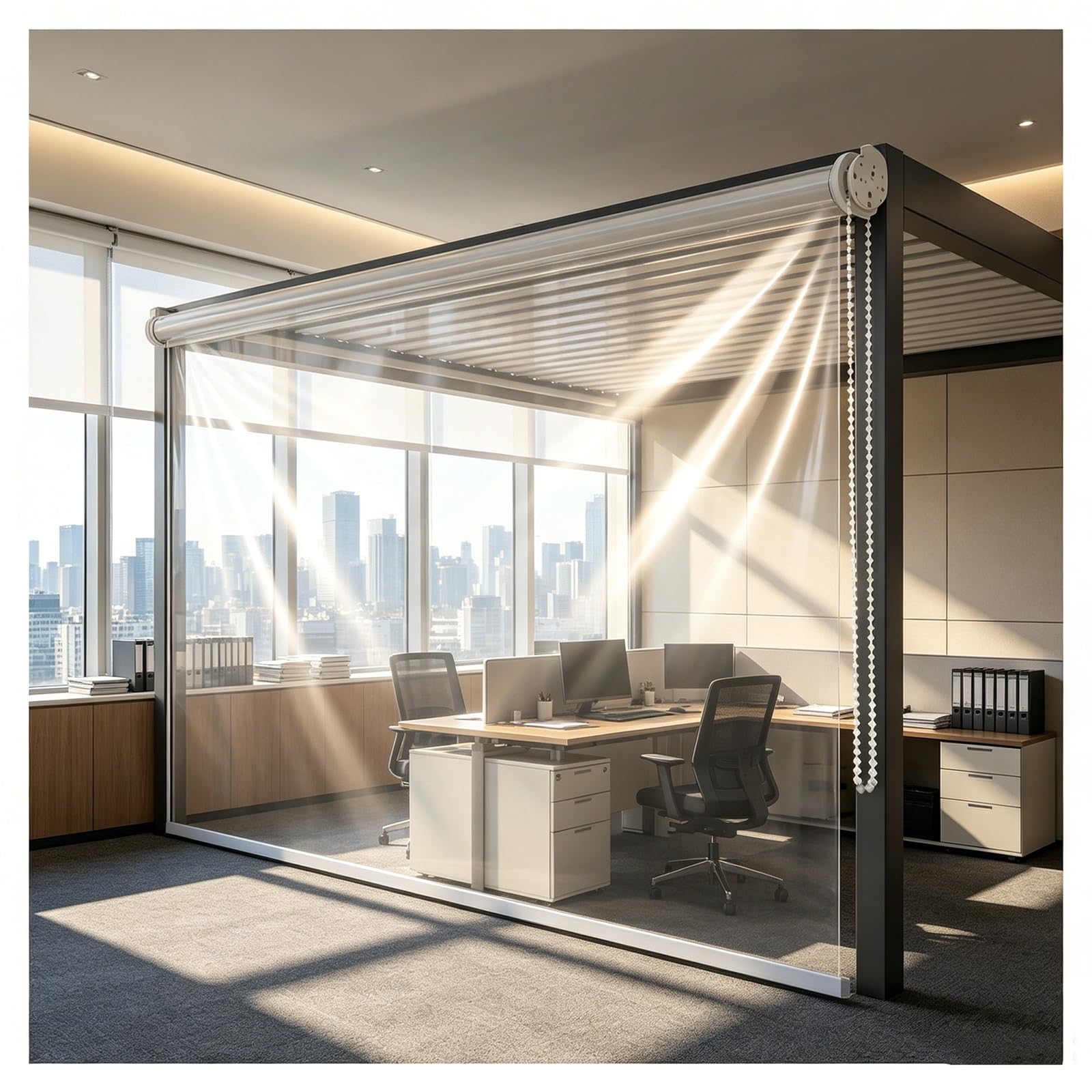 Transparent waterproof roller blind，clear vinyl roller shades，clear windproof roller shades，Heavy Duty Plastic Roller Shutter，for Exterior Gazebo Office Windows Door(W100*H160cm/W39.37*H62.9in)