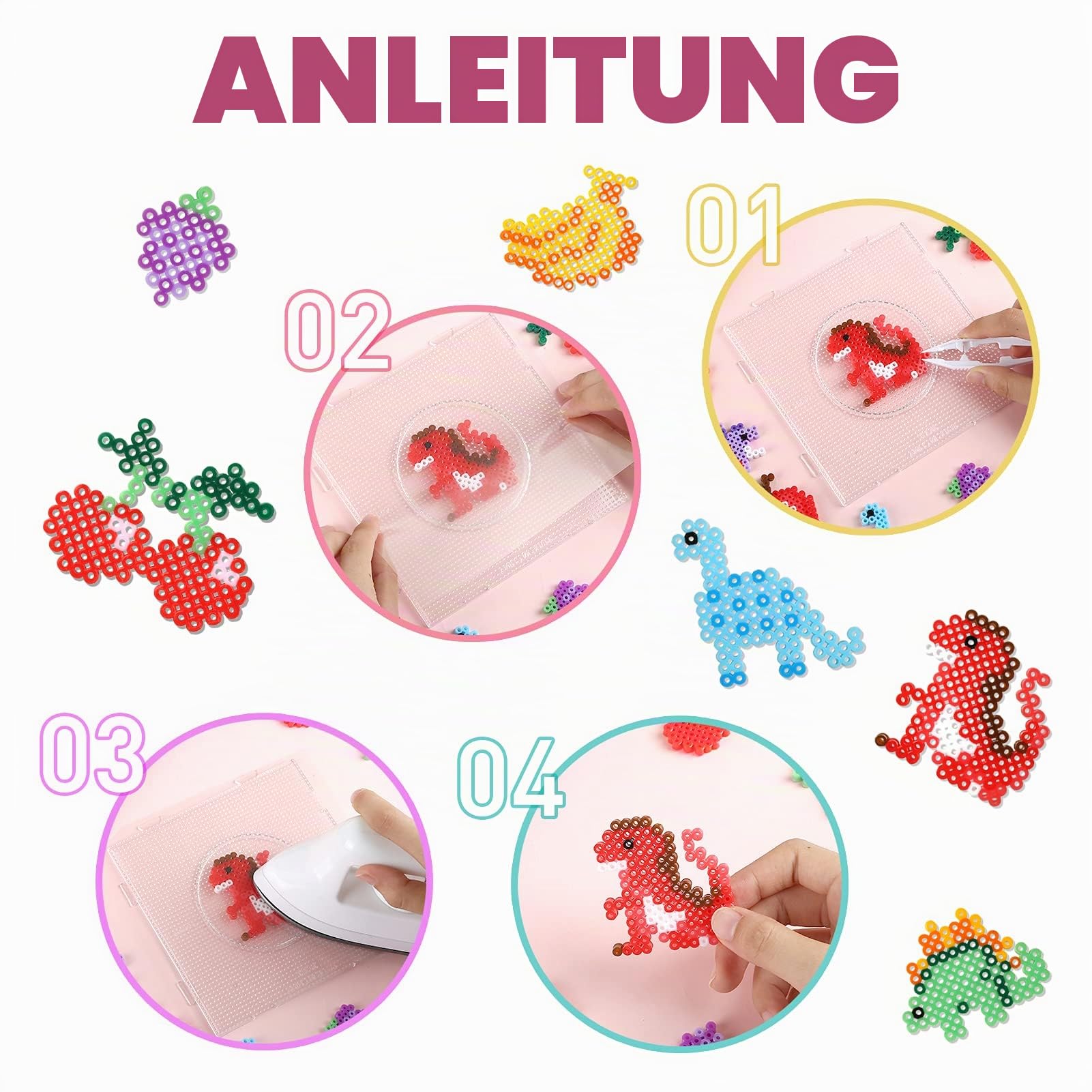 EOGRFW 4500 Bügelperlen Set – Glitzer 5 Mm, 24 Farben, Mit Platten, Zubehör, Sortierbox, Für Kinder Ab 3 Jahren