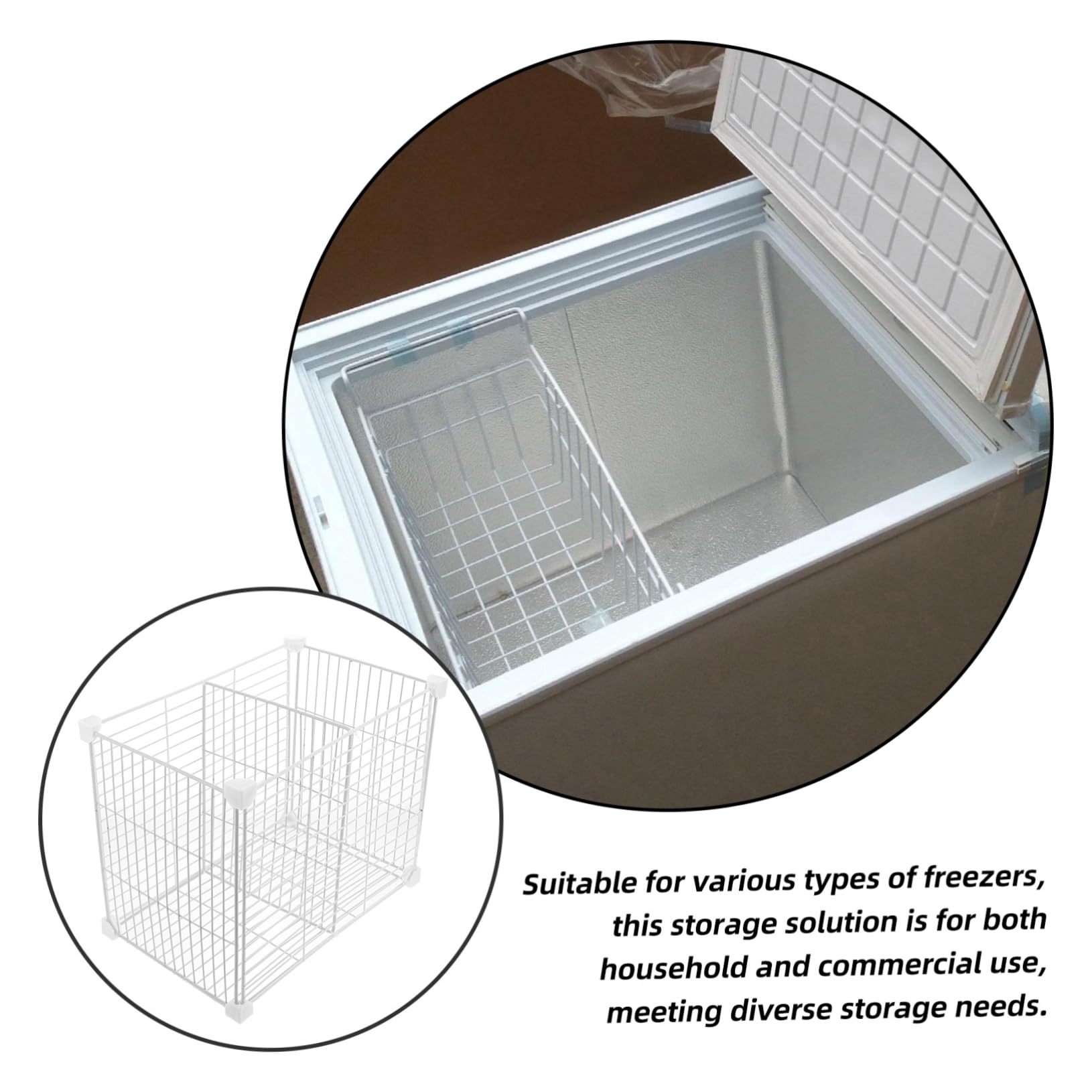 Organizador de Almacenamiento Diseño Multifuncional para Congelador de Hierro Blanco Separadores Ajustables y Cesta Inferior y Fácil Instalación para Cocina y Refrigeradores