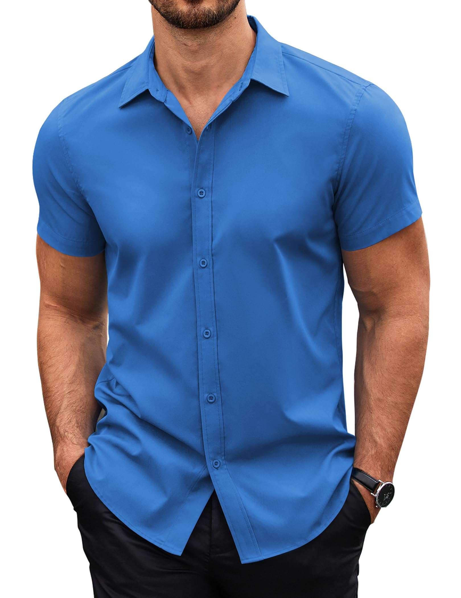 COOFANDY Herren Hemd Kurzarm Freizeithemd Bügelleichte Businesshemd Sommerhemd Regular Fit Kurzarmhemd Basic Shirt XS-4XL