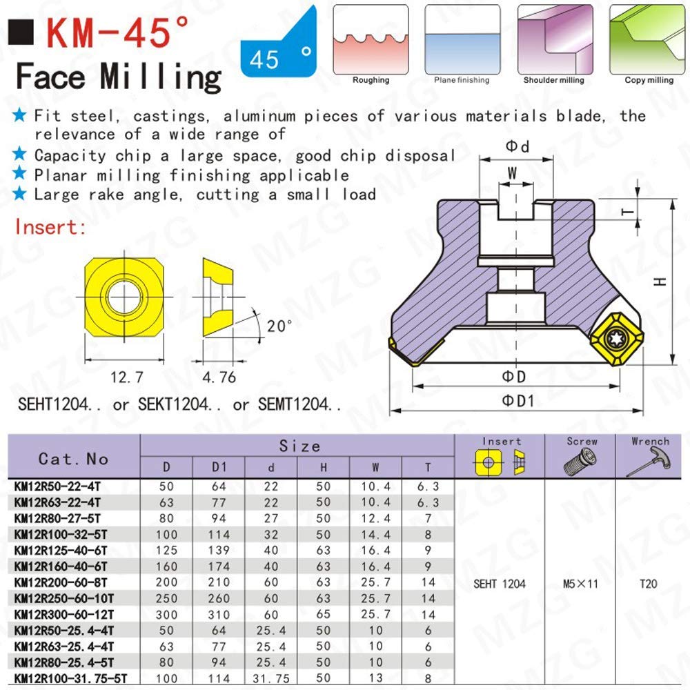 KM12-63-22-4T 45 Grad 63 mm CNC-Bearbeitung Edelstahl Procseeing Planfräser