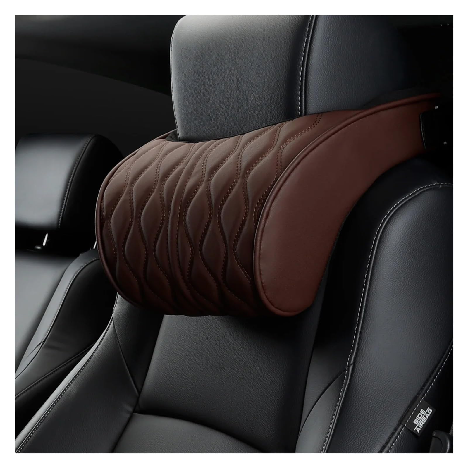 Lspbfkq Car Trim Interior Car Neck Pillow PU Leather Lumbar Waist Support For Seat Memory Backrest Headrest Cushion(Neck pillow A)