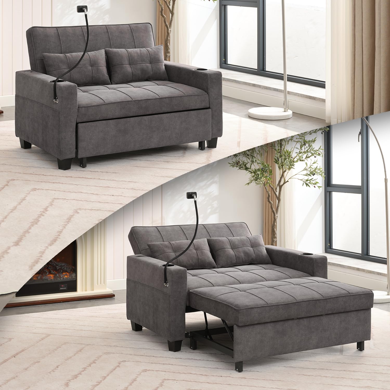 Amazon.com: jurmiture 3 in 1 Convertible Sleeper Sofa Bed, Loveseat ...