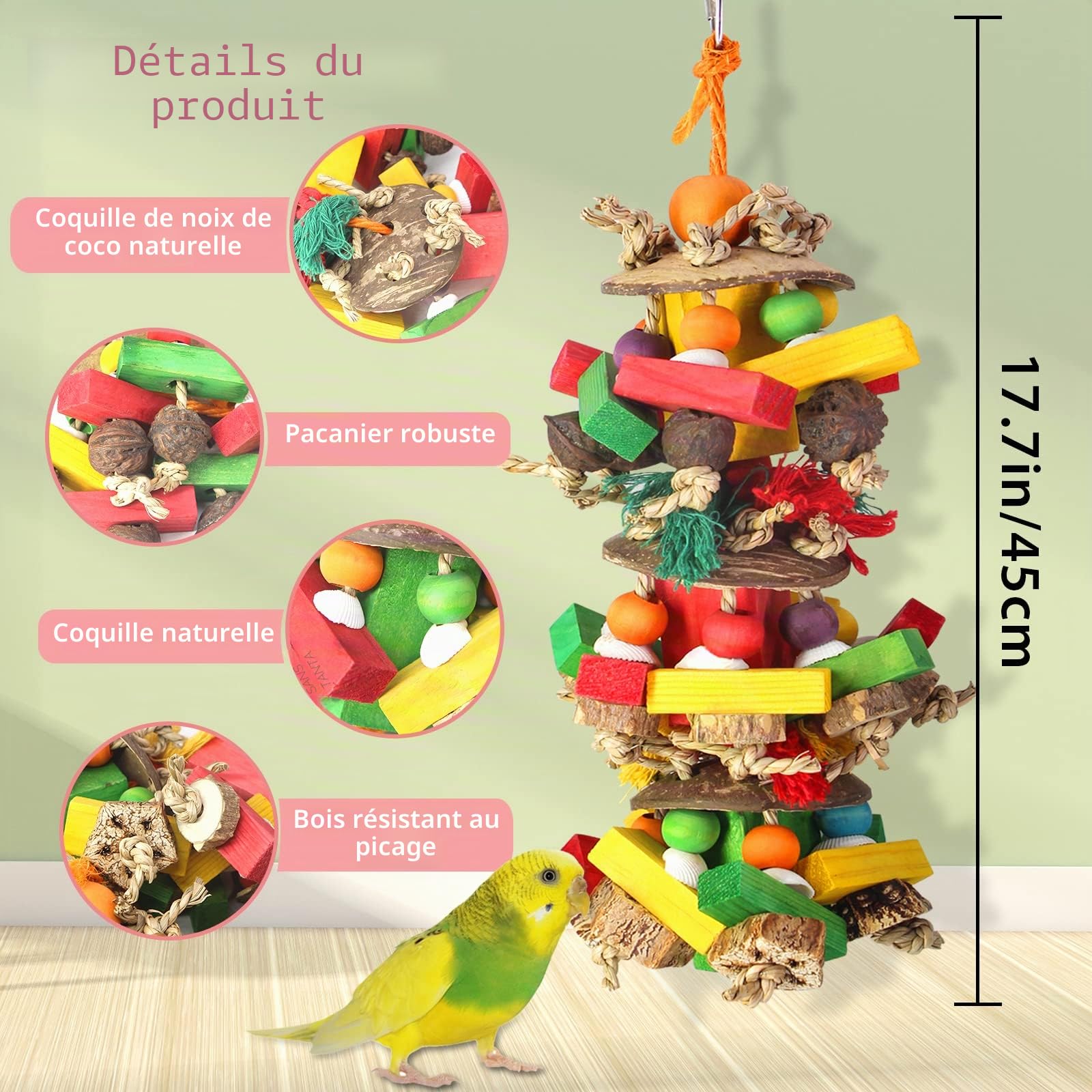 Jouets pour perroquets Jouets pour perruches et Accessoires, Jouets à mâcher pour Oiseaux avec Noix Naturelles, Jouets de Cockatiel Blocs en Bois colorés pour perruches Gris d'Afrique Amazone Mini
