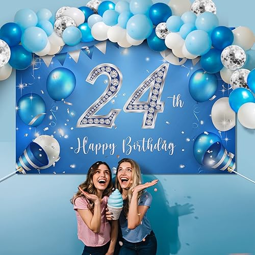 Miniatura 7 de Juego de globos azules de feliz cumpleaños 23  Decoración de guirnalda temática de fiesta con texto en inglés "Cheers to 23 years old Party Theme