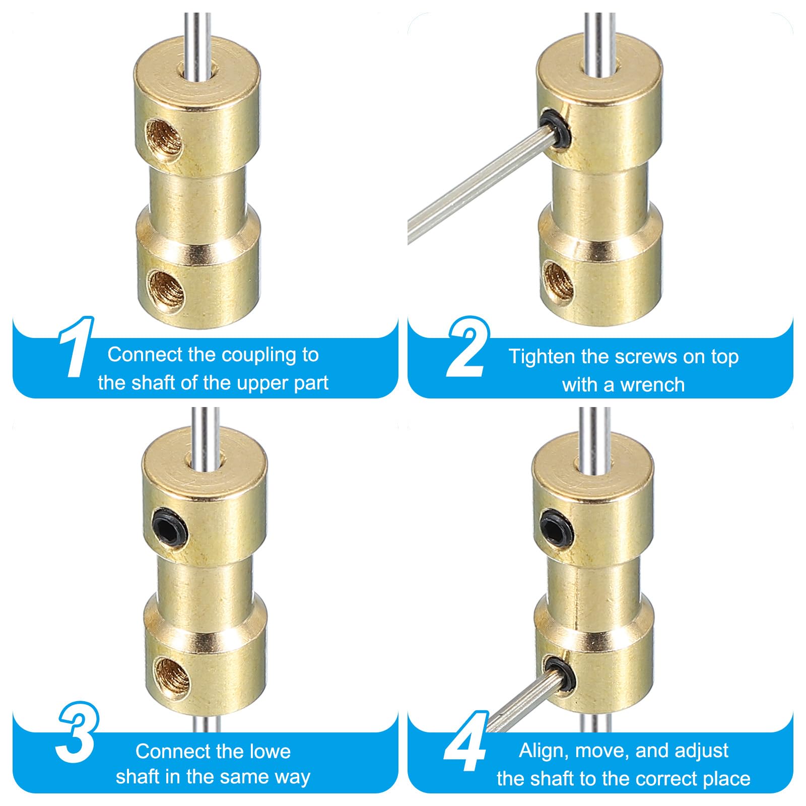 PATIKIL Przegub sprzęgła z wałem mosiężnym 2 mm do 4 mm, 8 sztuk łączników wału silnika, przedłużacz wału silnika, sztywny adapter, przegub transmisyjny ze śrubami do wału opon samochodowych RC