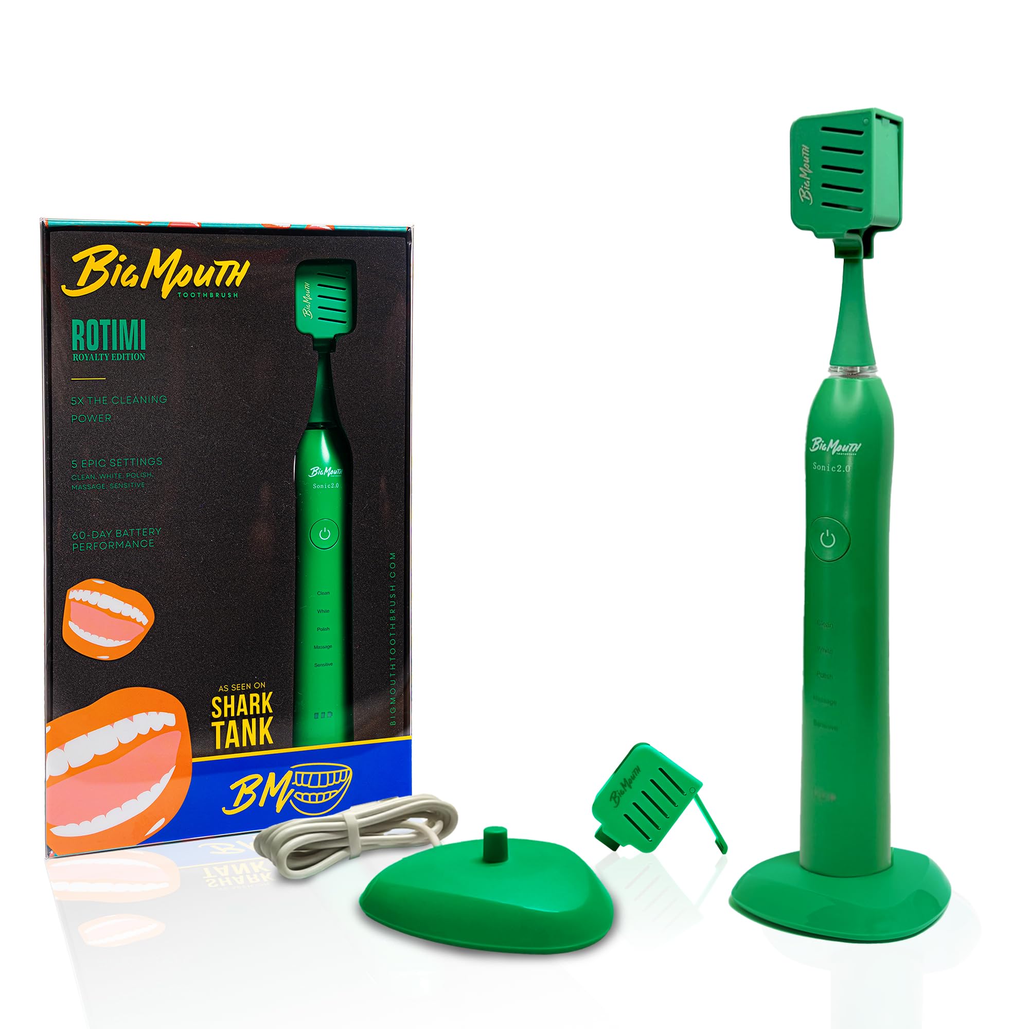 BIG MOUTH TOOTHBRUSH Dr Bobbi Electric Toothbrush for Adults Ultrasonic Rechargeable Toothbrush with 5 Cleaning Modes & 2-Minute Smart Timer Retains