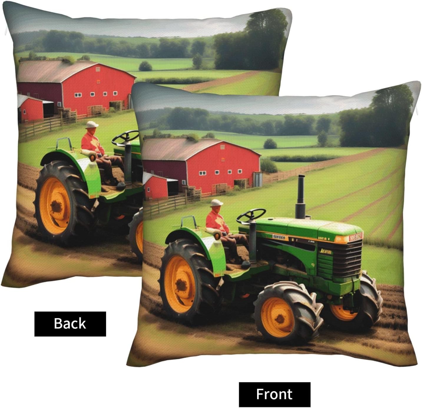 Tractor Farm Pattern Imitation Linen Pillowcase -2 Sets, Fashionable Home Decoration, Used for Sofas, Gardens, beds