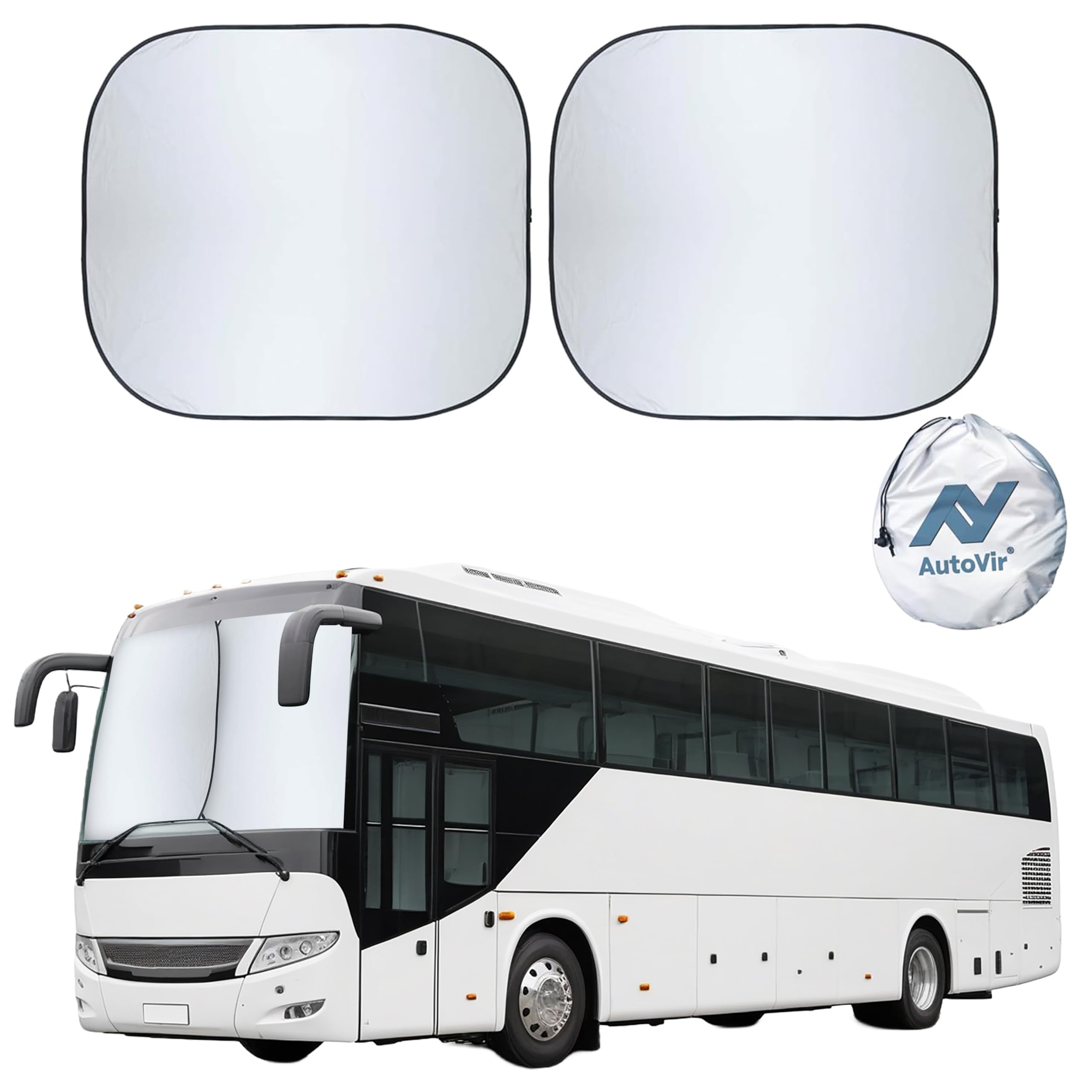 Photo 1 of 2-Piece RV Windshield Sunshade | Reflective 240T Polyester Front Windshield Shade | Foldable Front RVs, Large Bus, Large Side Window Sun Shade | XXL (41.5" x 50")
