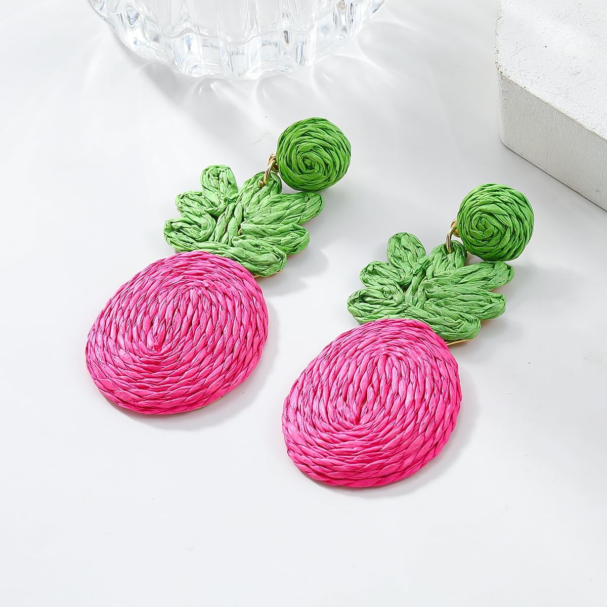 Boho Rattan Earrings for Women Handmade Hand-Woven Pineapple Earrings Funny Pineapple Fruit Dangle Earrings Summer Beach Jewelry Gifts - Image 5