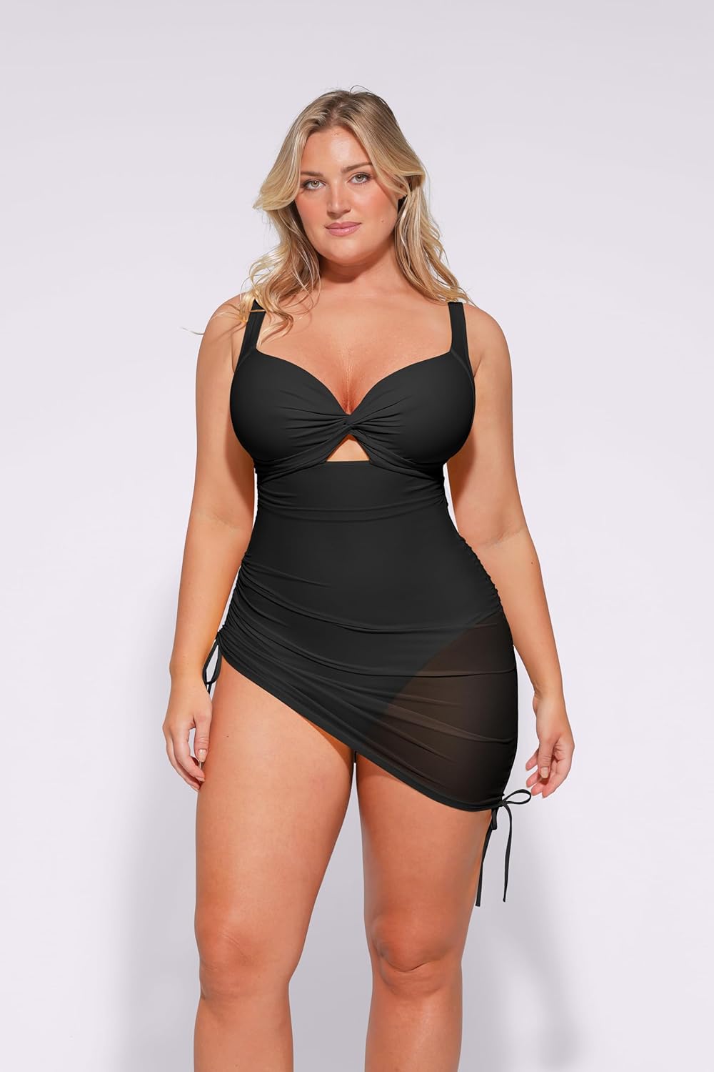 SHAPELLX Women Tummy Control One Piece Swimsuit - Full Coverage Swim Dress with Sheer Mesh Skirt Modest Bathing Suit - Image 2