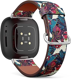CJBROES Replacement Leather Watch Band, Compatible with Fitbit Versa 3 and Fitbit Sense of Wristband Bracelet Accessory - Colorful Betta Fish