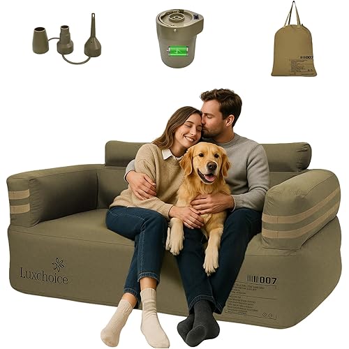 Portable Inflatable Couch for Camping with Built-in Pump Durable Inflatable Furniture Luxury Blow Up Couch Stylish Outdoor Air Sofa Perfect for Backyard Beach Music Festival Party