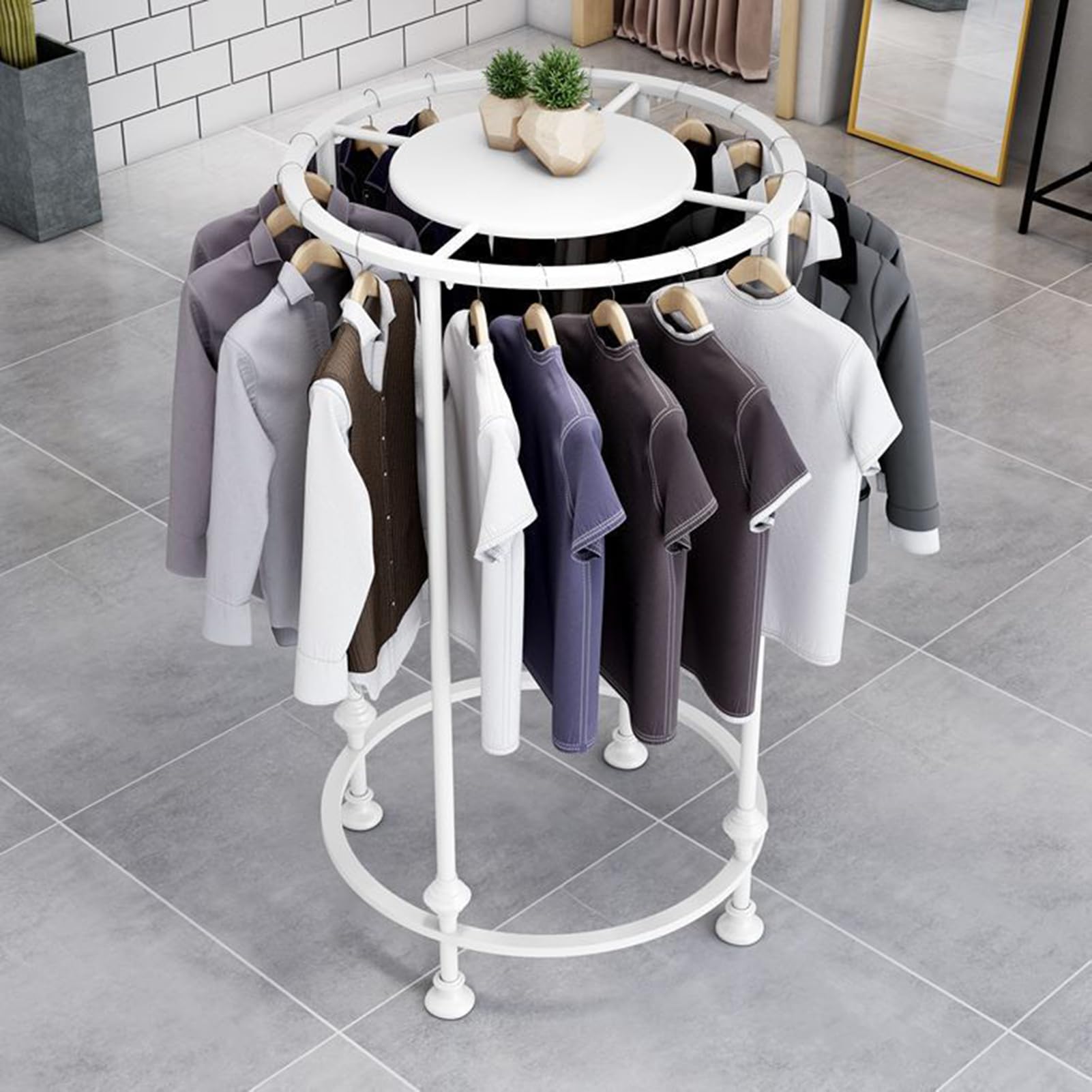 BHGFYXBS Round Garment Rack, Sturdy Floor Standing Clothes Hanger For Retail Stores And Boutique Displays,White-boarded 70x130cm