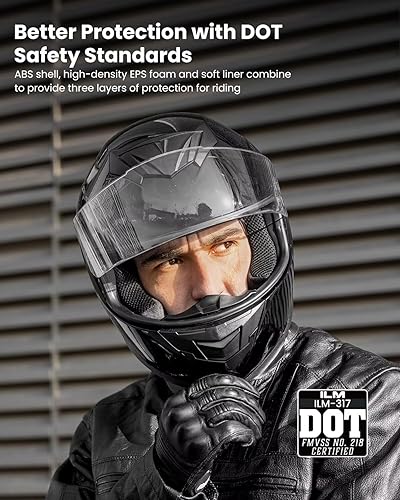 Miniatura 2 de ILM Casco de motocicleta de cara completa para Motocross y Street Bike certificado por DOT con 2 viseras Modelo-317 (negro brillante, M)