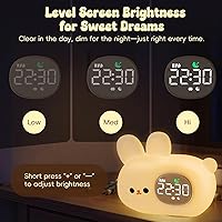 Vista 6 de Bunny Alarm Clock with Night Light for Kids with Sleep Training and Sound Machine, Rechargeable Silicone Lamp OK to Wake Clock，Cute Animal Tabletop