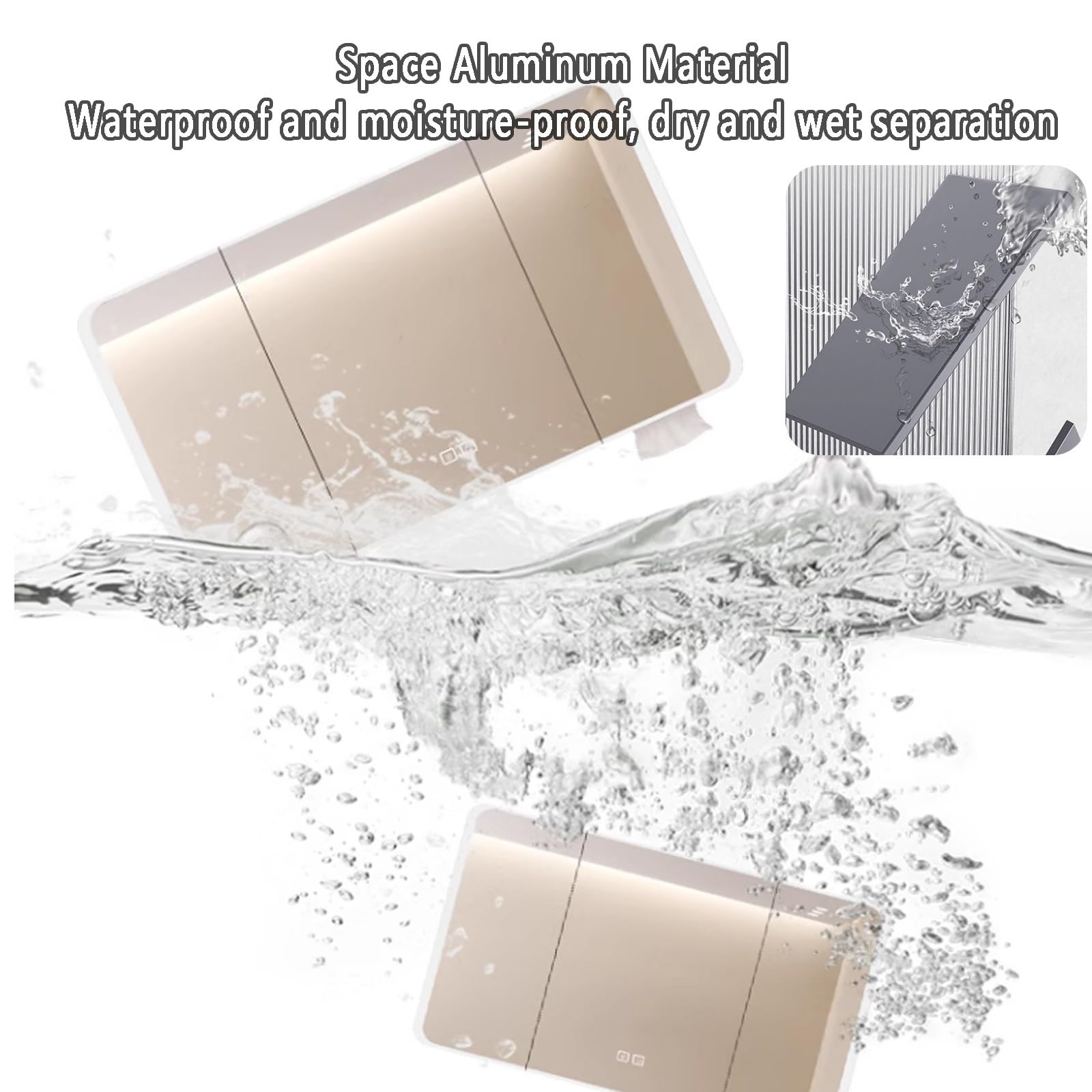 Armadietto da bagno con specchiera e luce,specchio bagno contenitore con Anti-Appannamento,Alluminio Armadietto Bagno di Stoccaggio Specchio,Specchio bagno contenitore,Buco di carta,Espositore di bell