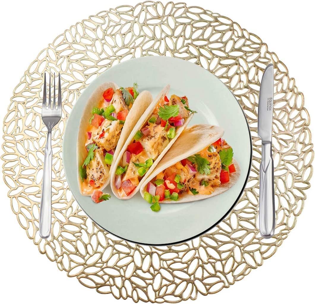 Ngel Beautiful Design Table Place Mat | Pressed Vinyl Metallic Placemats for Dining Table | Washable & Non-Slip Dining Pad (Pack of 1) (Petal Mat)