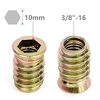 Vista 3 de 40 piezas de insertos roscados de 3/8"-16 x 25mm para muebles de madera, insertos de tuerca atornillables, conector de sujetador de perno roscado
