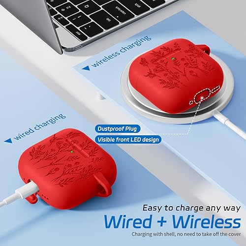 Miniatura 7 de Funda para Airpods 4, fundas grabadas con flores para Apple AirPods de 4 generación 2024, funda de silicona suave para mujeres con kit de limpieza 3