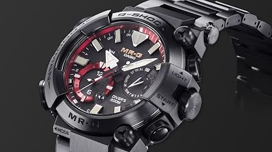 G-Shock MRGBF1000B-1A MR-G Frogman Diver's Watch, 200M Water Resistant, Titanium Case and Band, Bluetooth, Solar Powered, Black/Red