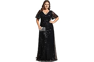 Women's Plus-Size Shimmering Black Maxi Gown