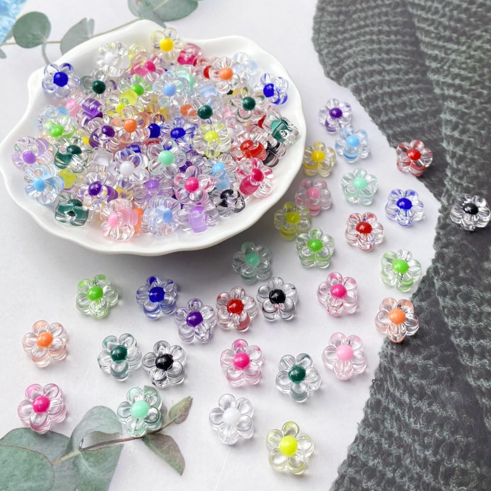 150Pcs Acrylic Flower Beads Candy Color Transparent Plastic Pastel Spacer Beads with Hole for DIY Crafts Wind Chimes Suncatcher Necklaces Bracelets Earrings Jewelry Making(Frosted Mixed Color) - Image 5