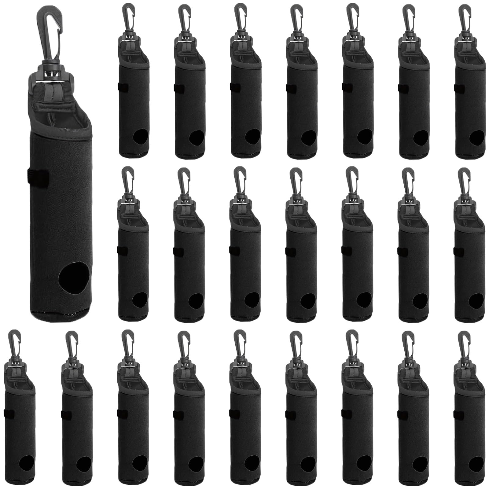 24 STK. Golfballhalter-Beutel aus Neopren, Golfballtasche mit Haken, fasst 3 Bälle, Zubehör für Golftasche mit seitlich offenem Boden, 21 cm lang, schwarz, für ordentliche Aufbewahrung