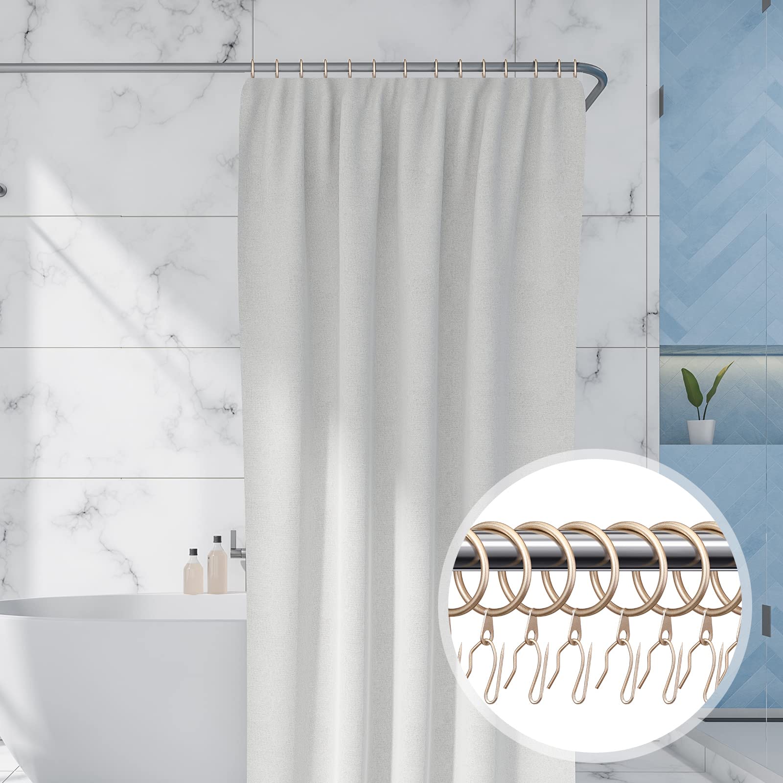 Hotop Lot de 60 anneaux de rideau en métal de 4,1 cm et 60 crochets en métal pour fenêtre, porte de douche, rideau de douche (champagne doré)
