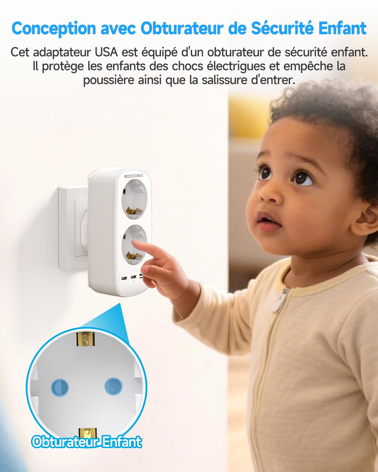 Prise Adaptateur Type G Double Prise avec 3 USB pour Angleterre, Irlande, Dubai, Maldives
