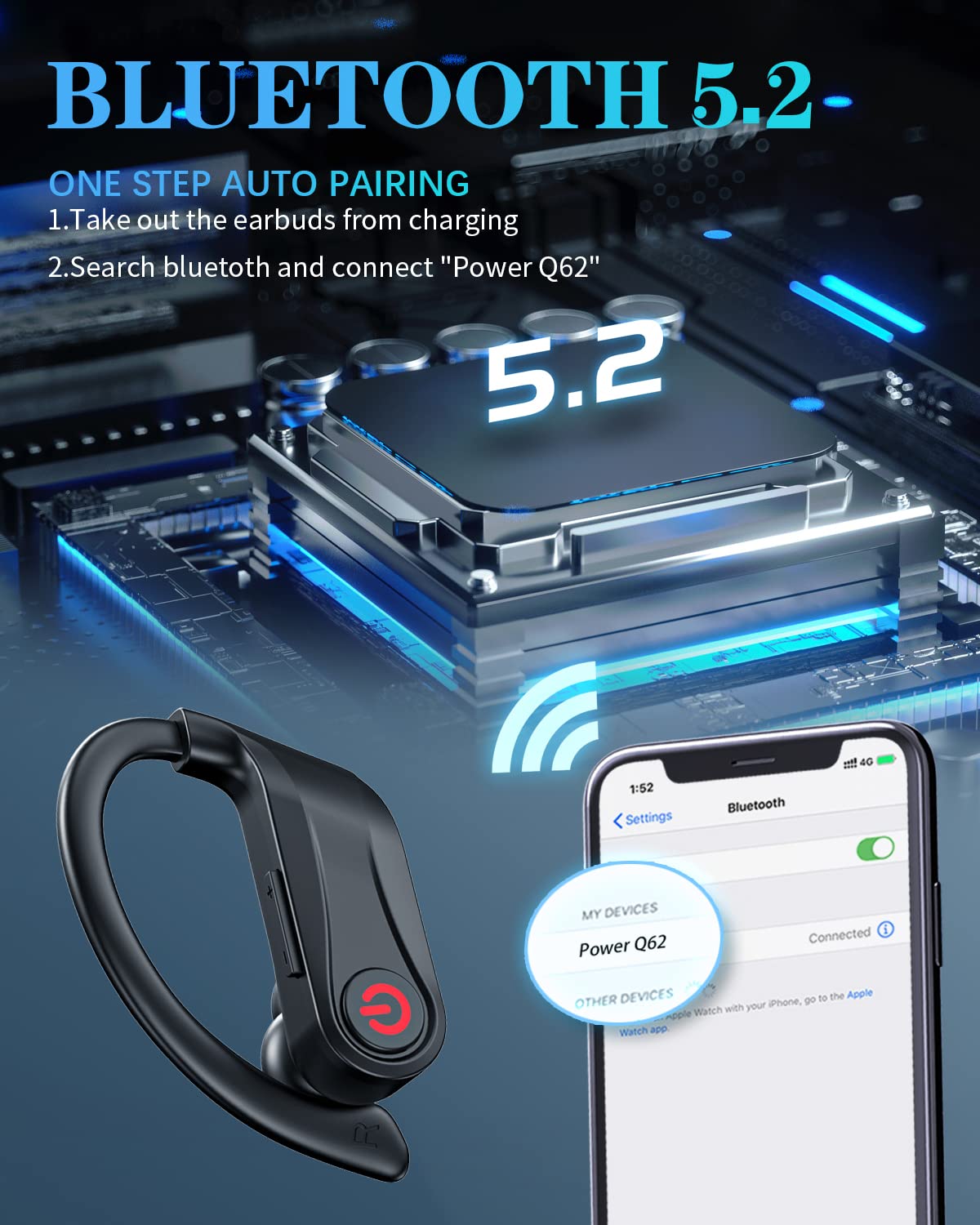 Boytond Auricolari Bluetooth Sports Cuffie Bluetooth Wireless Stereo HiFi Senza Fili Cuffitte con 4 HD Mics, ENC Cancellazione Del Rumore Auricolari, IP7 Impermeabili, Nero (2025)