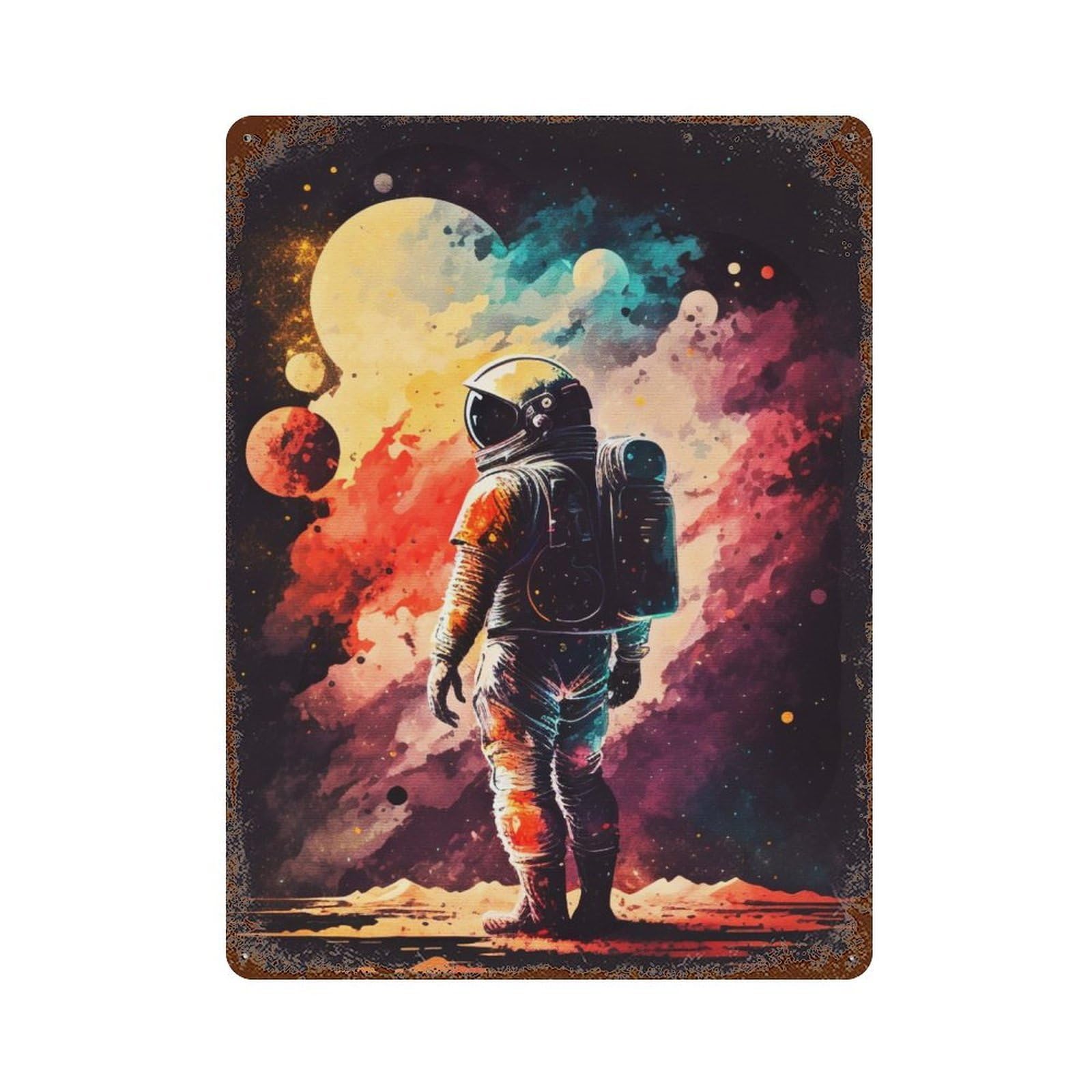 Splatter Astronaut Decorative Tin Sign 15.7"x11.8", Retro Wall Decor for Living Room, Hallway And Home Decor