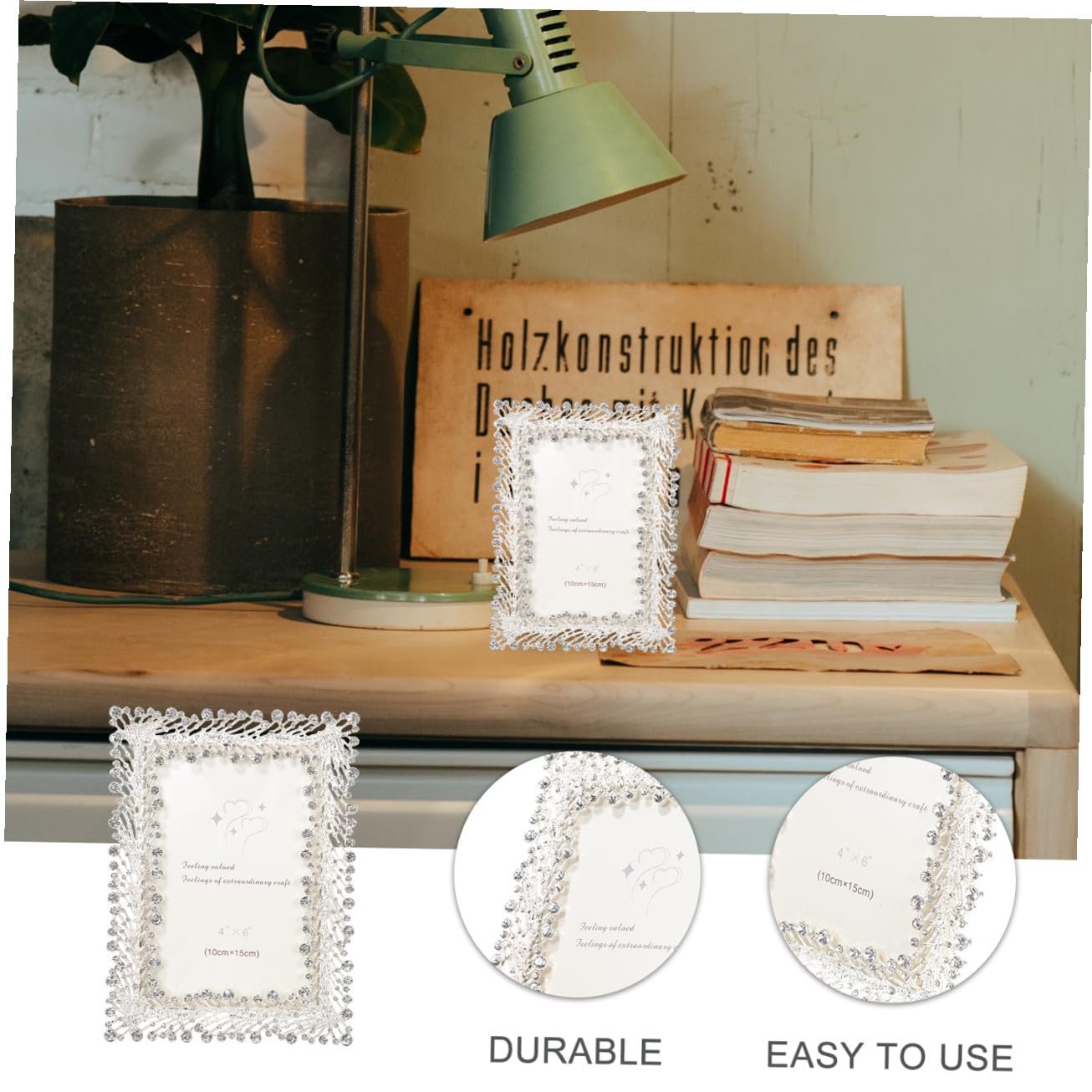 Strass Fotorahmen aus Zinklegierung und Glas für Hochzeitsfotos | Tischdeko für Shop und Wohnzimmer, Dekorativ, Schützt Aufnahmen, Einzigartiges Design in Schicker Eleganz