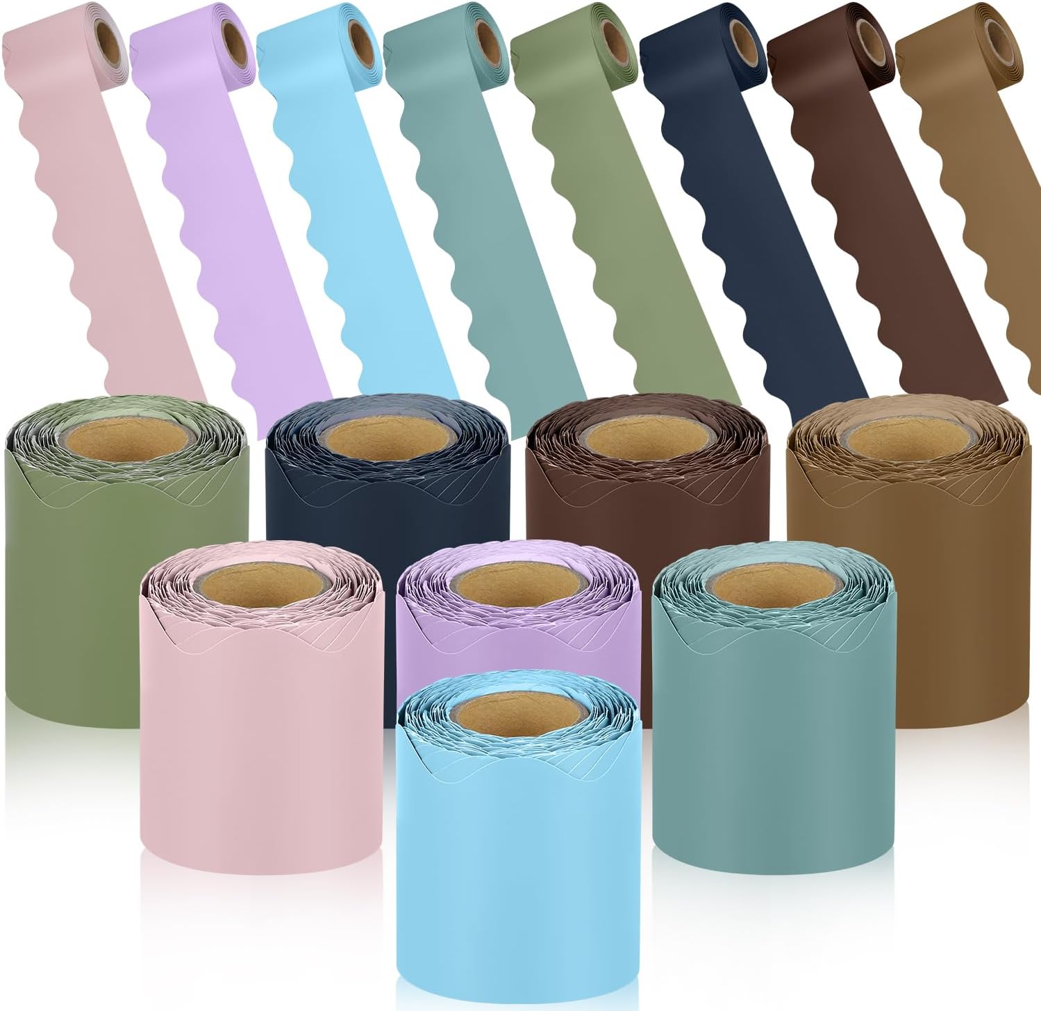 8 Rolls 262.4 Feet 8 Colors Scalloped Bulletin Board Borders - Decorative Borders for Bulletin Board Trim for Classroom School Teacher Supplies Home Office Wall Poster Party Decor