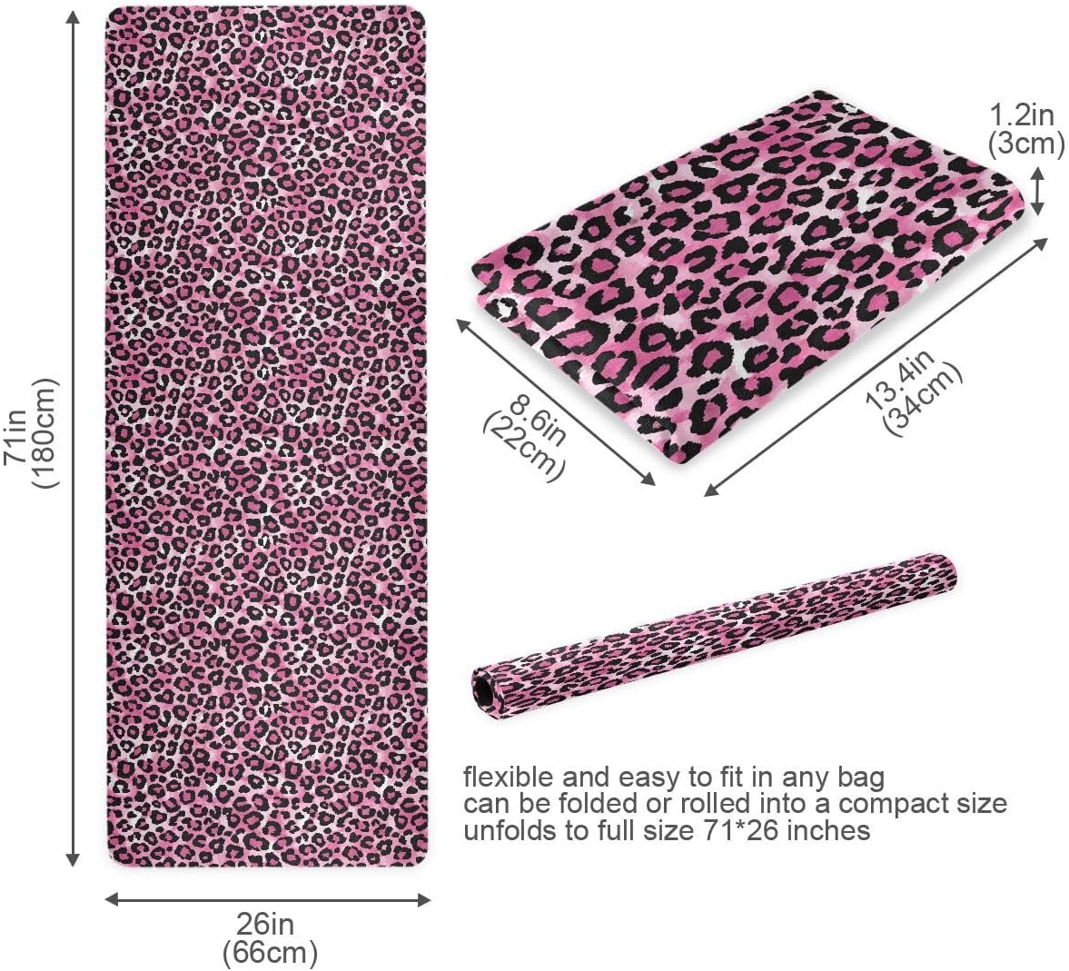 ALAZA Pink Animal Leopard Cheetah Print Yoga Mat Non Slip Fitness Exercise Mat, Workout Mat for Yoga, Pilates and Floor Exercises
