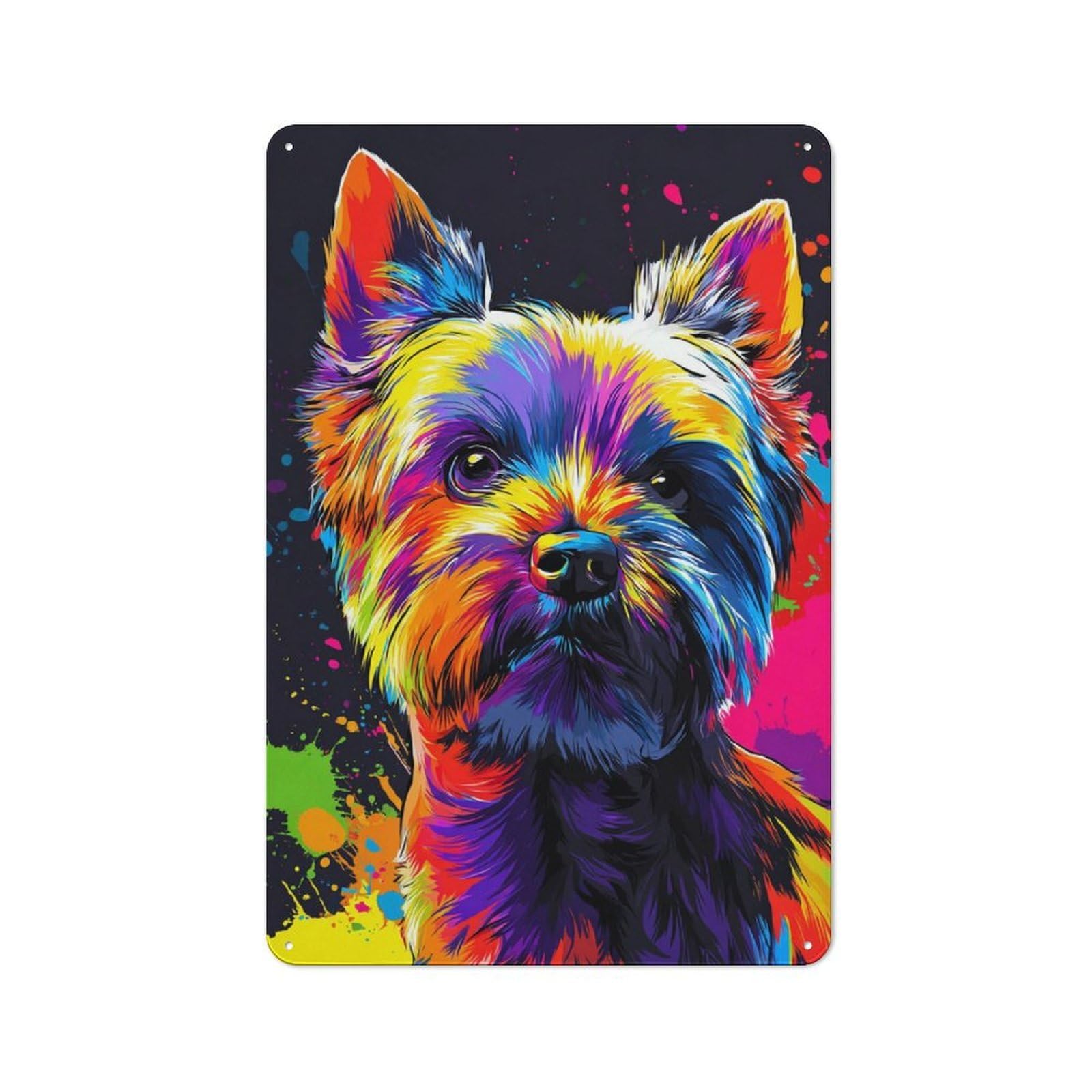 Junmoney Colorful Yorkshire Terrier Portrait Retro Vintage Tin Sign 30X20cm, Cafe Wall Decor For Kitchen, Cafe, Pantry Or Dining Room