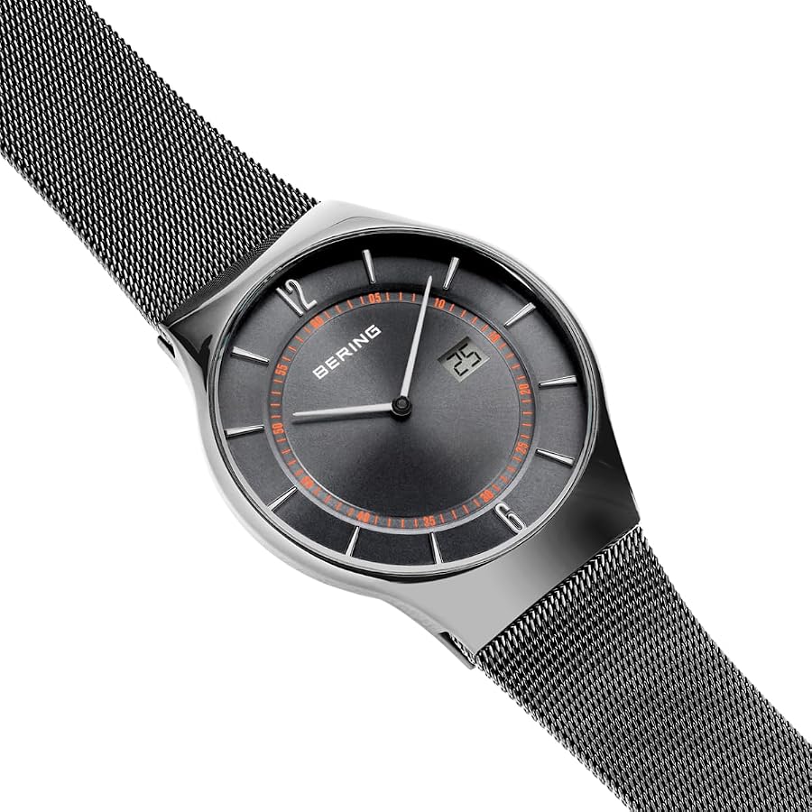 BERING 51640-077-A Orologio da polso radiocontrollato da uomo, cassa in acciaio inossidabile grigia da 40 mm e quadrante grigio, cinturino in maglia milanese, vetro zaffiro, 3 ATM