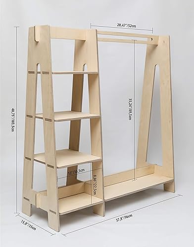 Miniatura 16 de Sweet Home from wood Armario infantil – Perchero de madera con riel colgante y estante de exhibición para niños – Muebles de vestir de bricolaje,