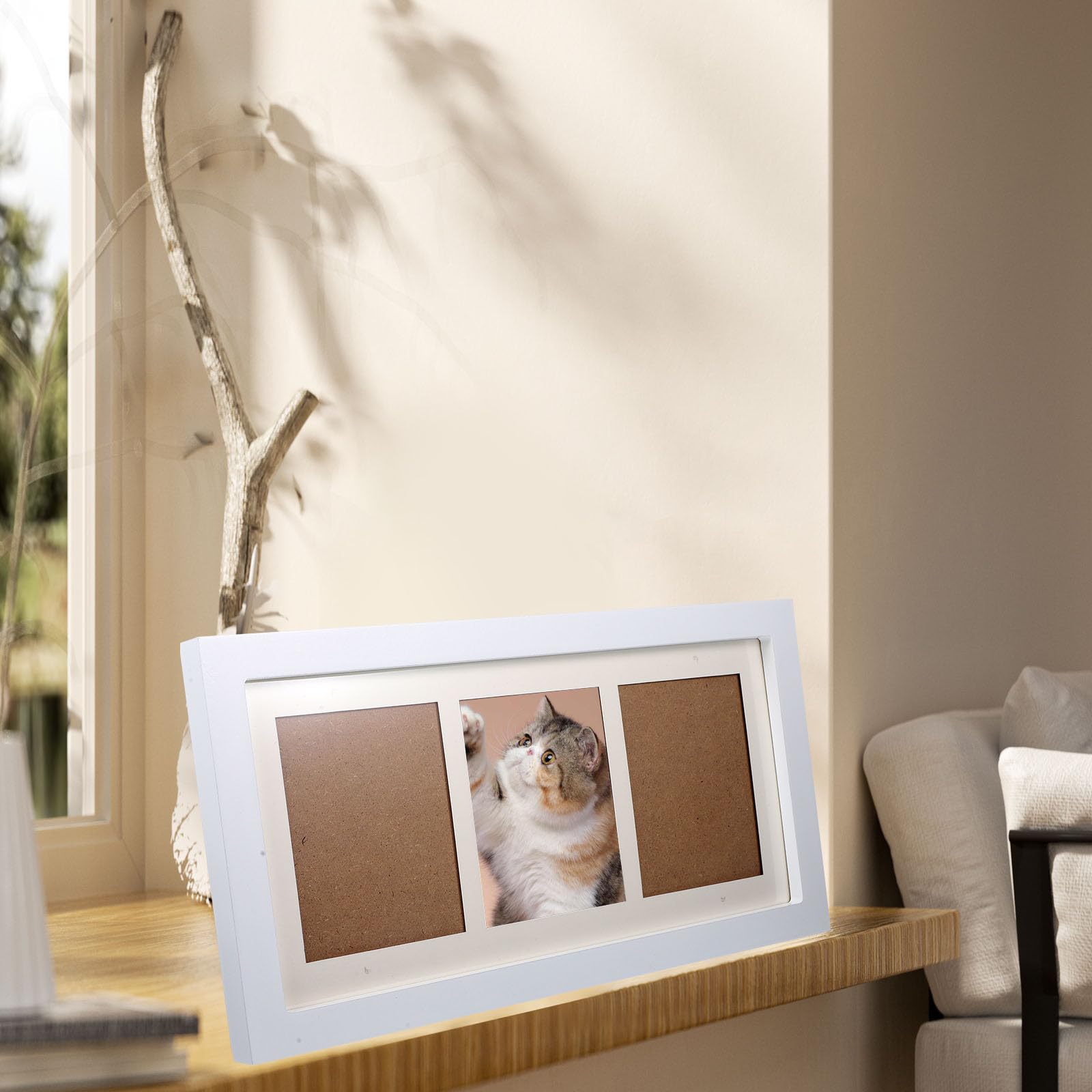 Marco de Fotos de Madera Blanco y Estilo Simple Diseño de Tres Cuadrículas Uso Duradero para Decoración del Hogar, Marco para Huellas de Manos de Recién Nacido