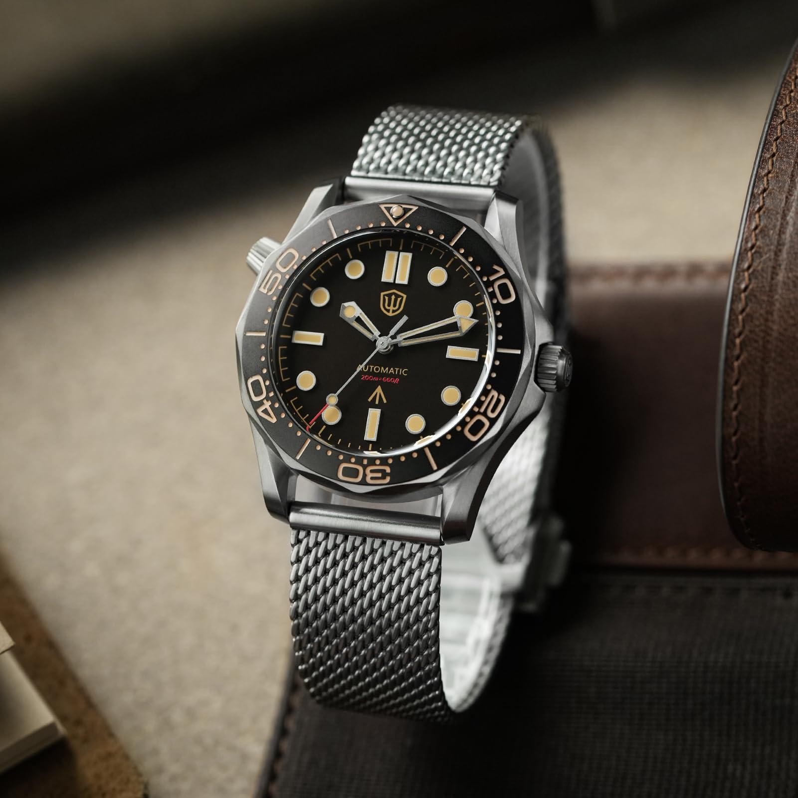watchdives WD007 Automatyczny zegarek do nurkowania, tytanowy, męski, mechanizm mechaniczny, wysokiej częstotliwości, PT5000, klasa 2, tytanowa koperta, szafirowe szkło, wodoodporny do 200 m, BGW9