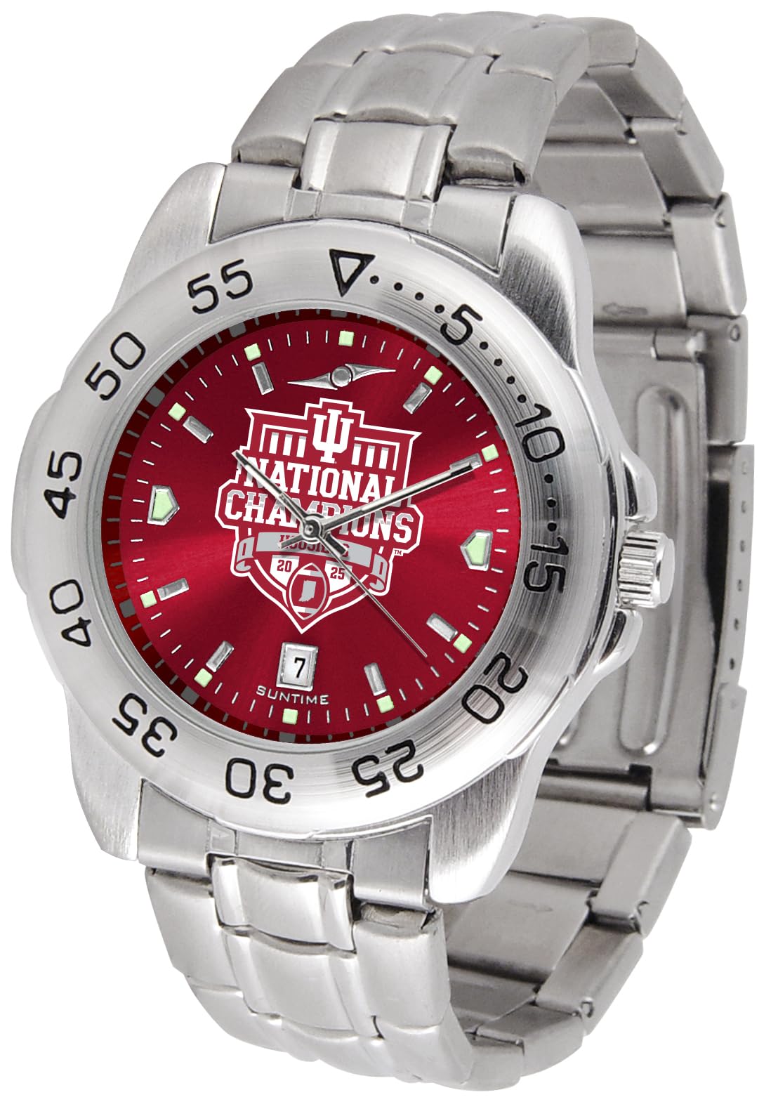 SunTime Men's NCAA Team Sport Watch, 20mm Stainless Steel Strap, Reflective Shiny Dial with Date