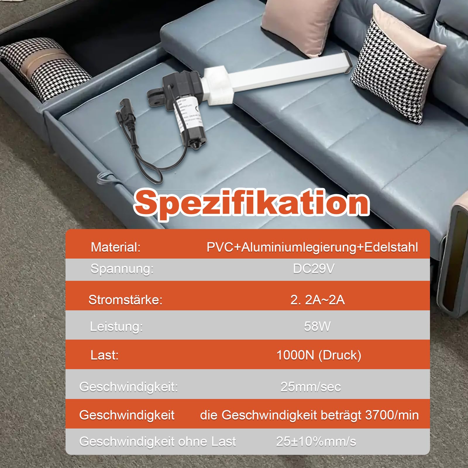Linearantrieb 29V DC Linearmotor Linear Actuator 230mm Hub Elektromotor, 1000N Linear Actuator Linearantrieb Elektrischer Linearmotor Hubmotor für Elektro-Stühle Power Recliner Motorantrieb