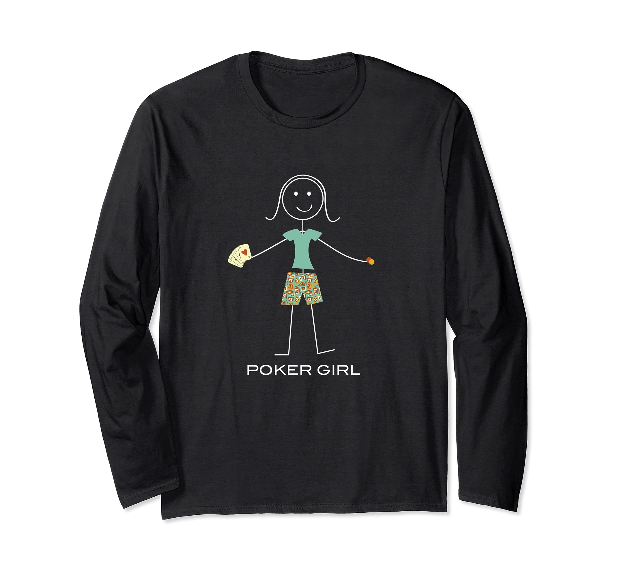 Funny Womens Poker, Girl Poker Player Long Sleeve T-Shirt, Black