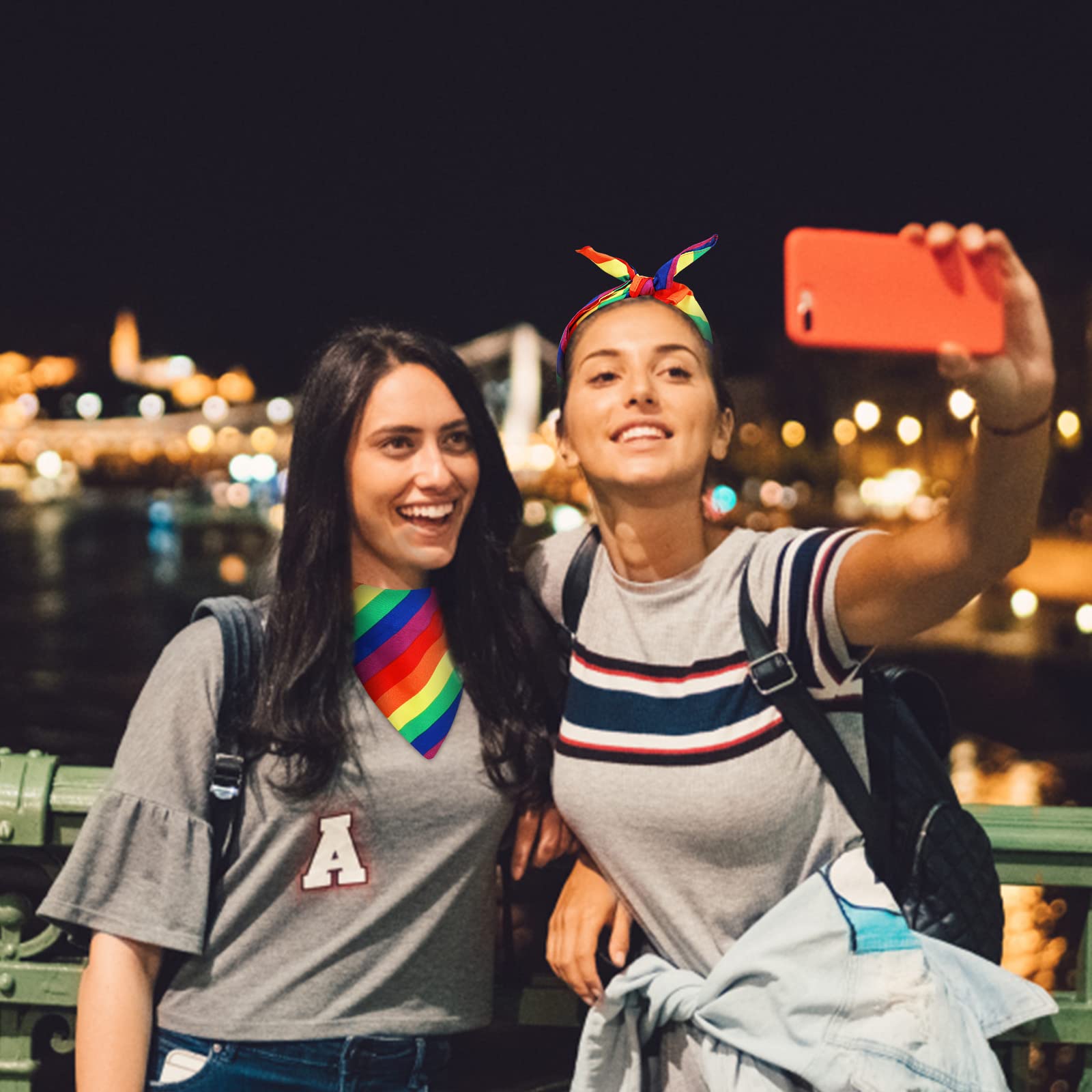 2 x tęczowe bandany, kolorowe paski, kwadratowe, LGBT, Pride, bandana, akcesoria dla mężczyzn i kobiet, na imprezę gejowską, imprezę, imprezę, imprezę, kostium, akcesoria