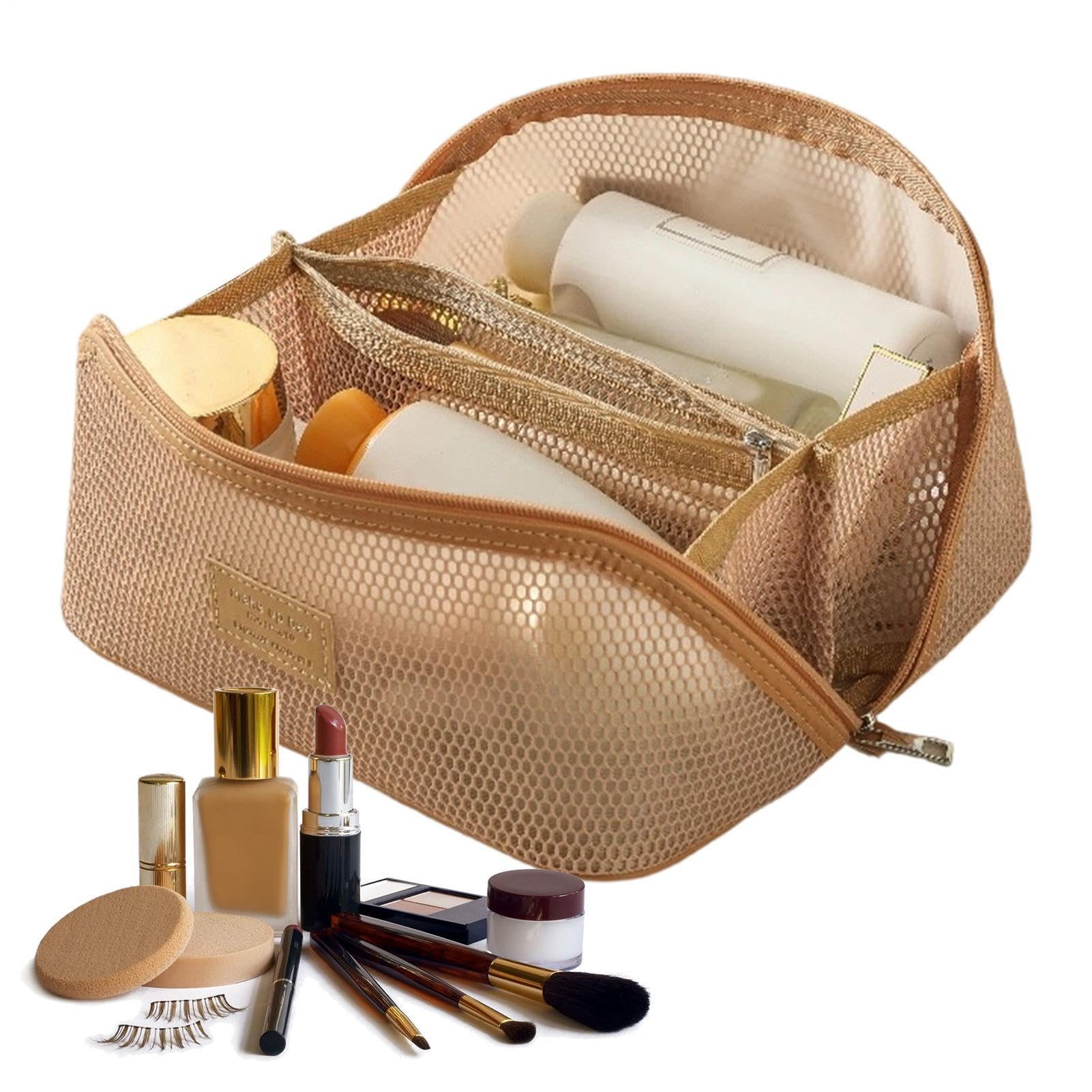Neceser de viaje para maquillaje sin desorden: estuche de malla portátil para cosméticos 8