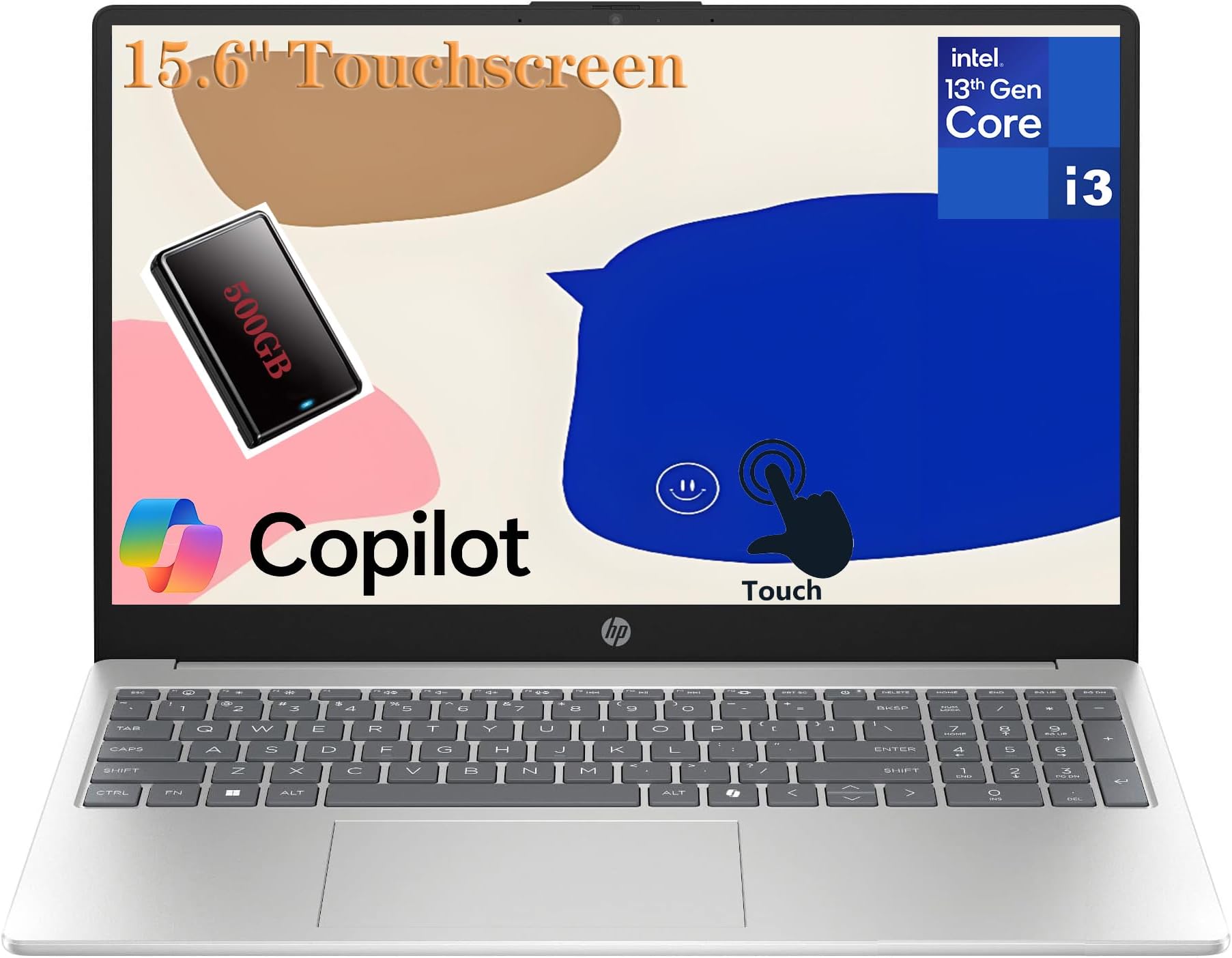 HP 15.6" Touchscreen Laptop Computer for Student & Business– Intel 13th Core i3‑1315U (Up to 4.5GHz), 4GB RAM, 512GB SSD, Windows 11 Pro, Anti-Glare, Copilot AI, Wi‑Fi 6, Bluetooth 5.3, w/Accessories