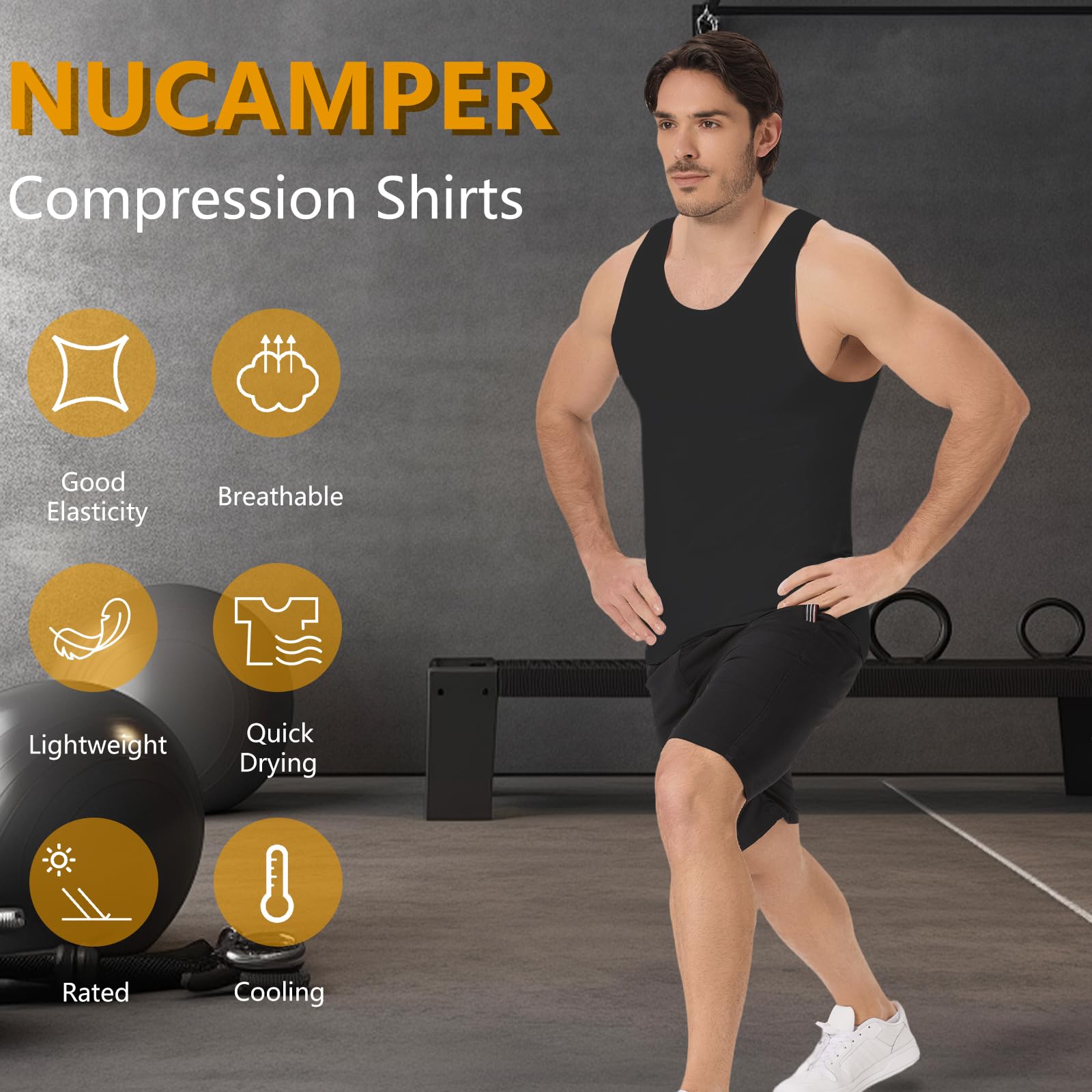 NuCamper Camiseta Reductora para Hombre, Camisetas de Compresión, Chaleco Sin Mangas, Elástica Interiores Body Shaper, Chaleco Abdominal, Faja Cintura Tirantes Hombre para Gym Fitness Entrenamiento