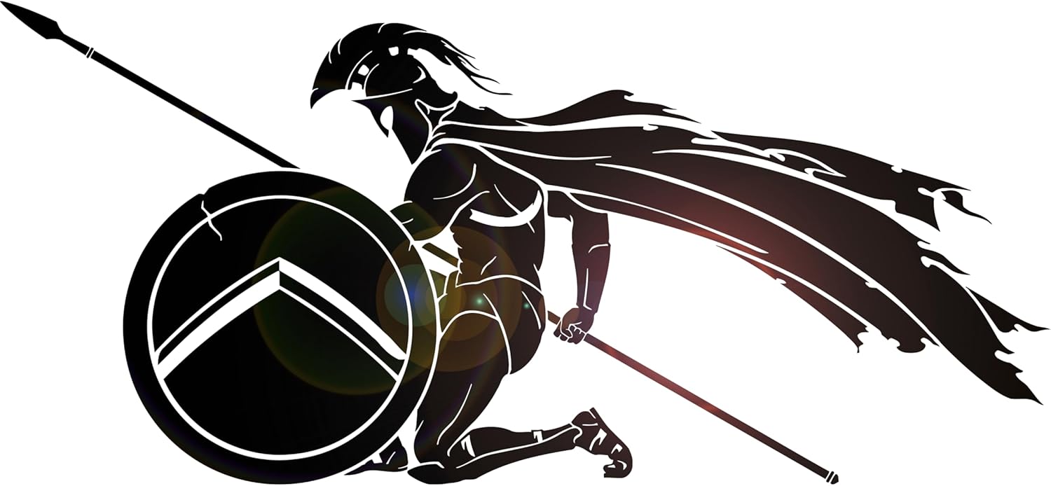 Vinyl Wall Decal Spartan Greek Warrior with Shield Helmet Stickers Large Decor (3398ig) Black