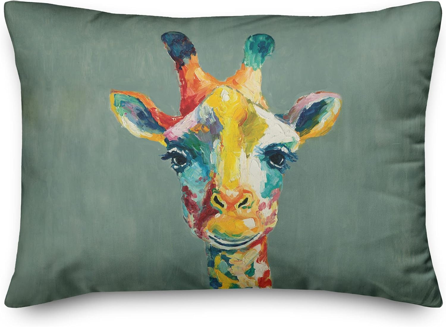 Colorful Giraffe on Green Indoor/Outdoor Pillow | Decorative Pillows for Living Room Couch Bed Sofa Patio, Fluffy Soft Cushion | Water Resistant Multi, 14x20