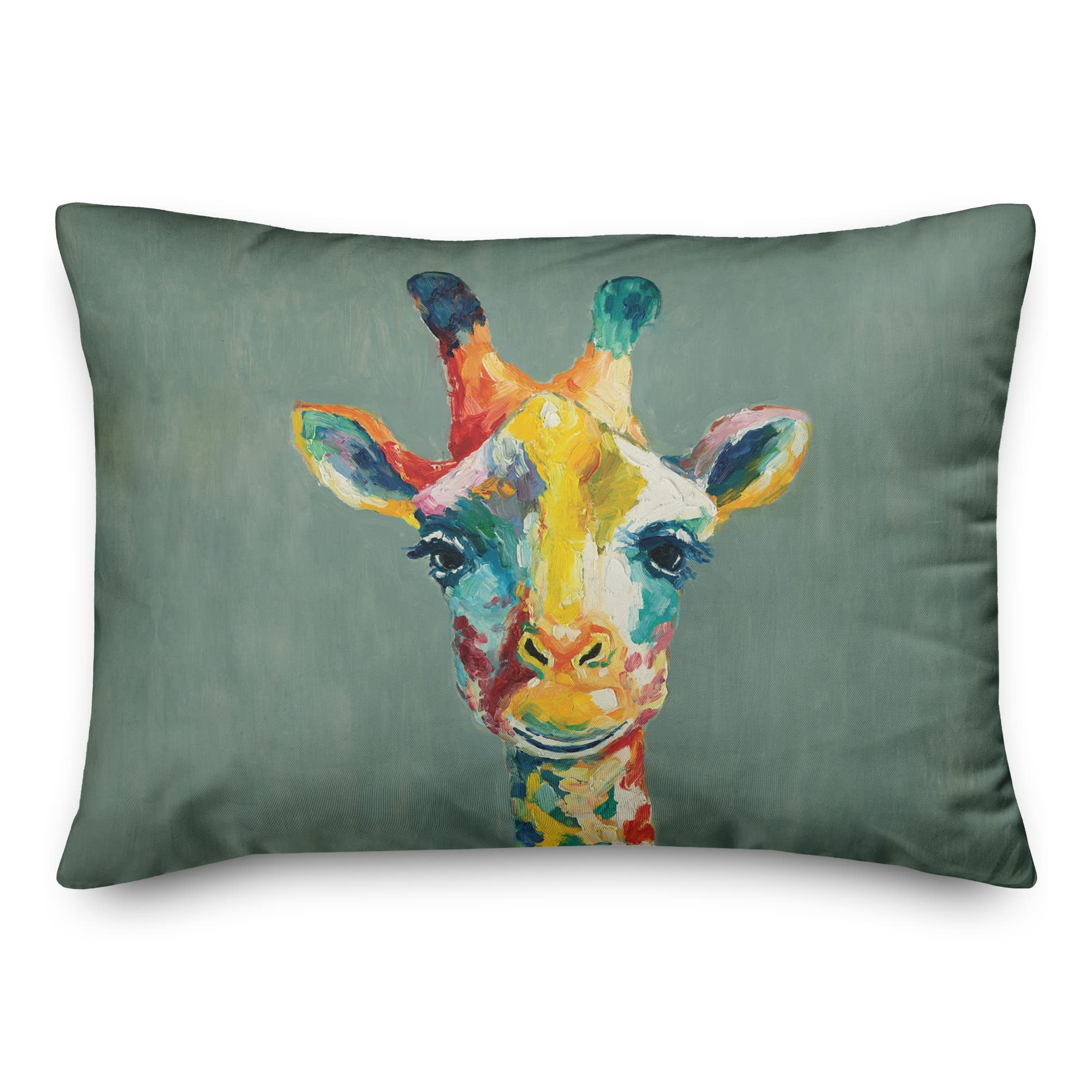Creative Products Colorful Giraffe on Green Indoor/Outdoor Pillow | Decorative Pillows for Living Room Couch Bed Sofa Patio, Fluffy Soft Cushion |